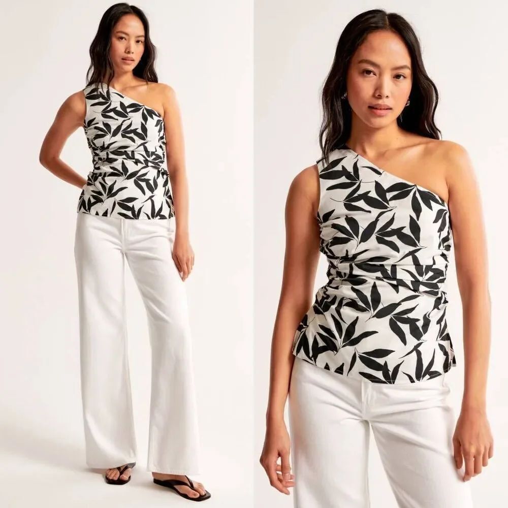 Abercrombie & Fitch Asymmetrical Poplin Top, Floral XS NWT